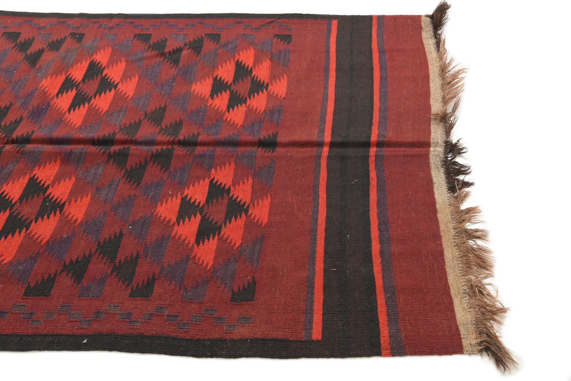 4' 4 x 15' 7 Hand Woven Kilim Maymana Wool Runner Rug