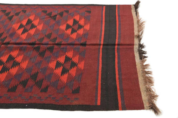 Detail image of 4' 4 x 15' 7 Hand Woven Kilim Maymana Wool Runner Rug