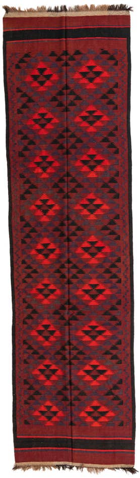 Detail image of 4' 4 x 15' 7 Hand Woven Kilim Maymana Wool Runner Rug