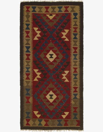 3' 2 x 6' 6 Hand Woven Kilim Maymana Wool Runner Rug