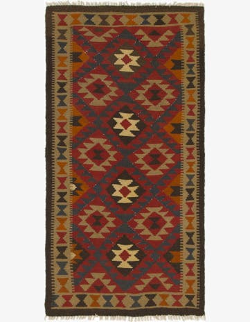 3' 5 x 6' 7 Hand Woven Kilim Maymana Wool Runner Rug