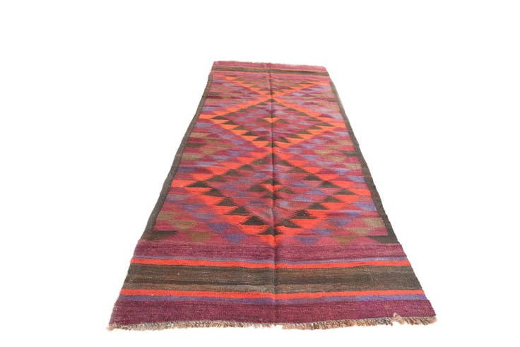 Detail image of 3' 9 x 10' 1 Hand Woven Kilim Modern Wool Runner Rug