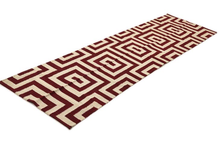 Detail image of 2' 7 x 9' 9 Hand Woven Kilim Modern Wool Runner Rug