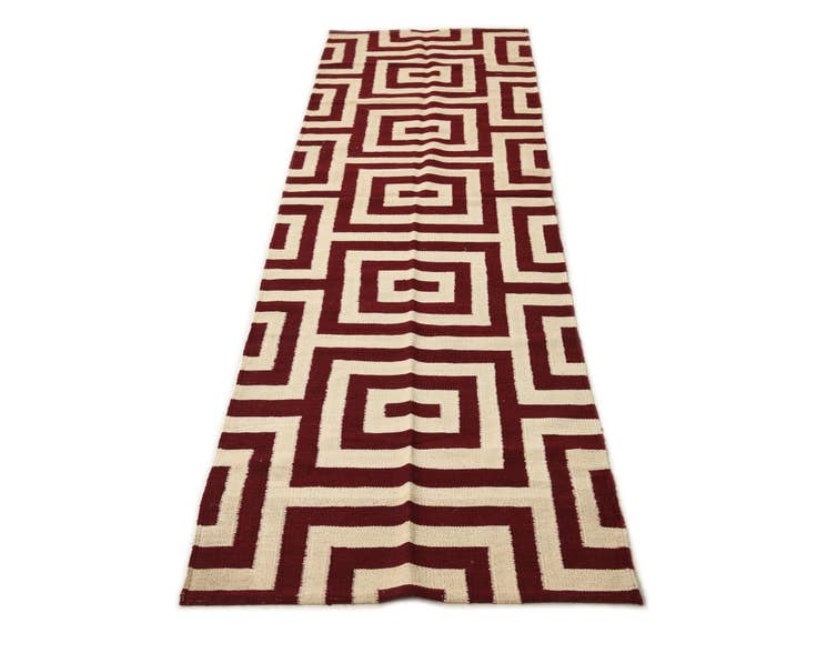 Detail image of 2' 7 x 9' 9 Hand Woven Kilim Modern Wool Runner Rug