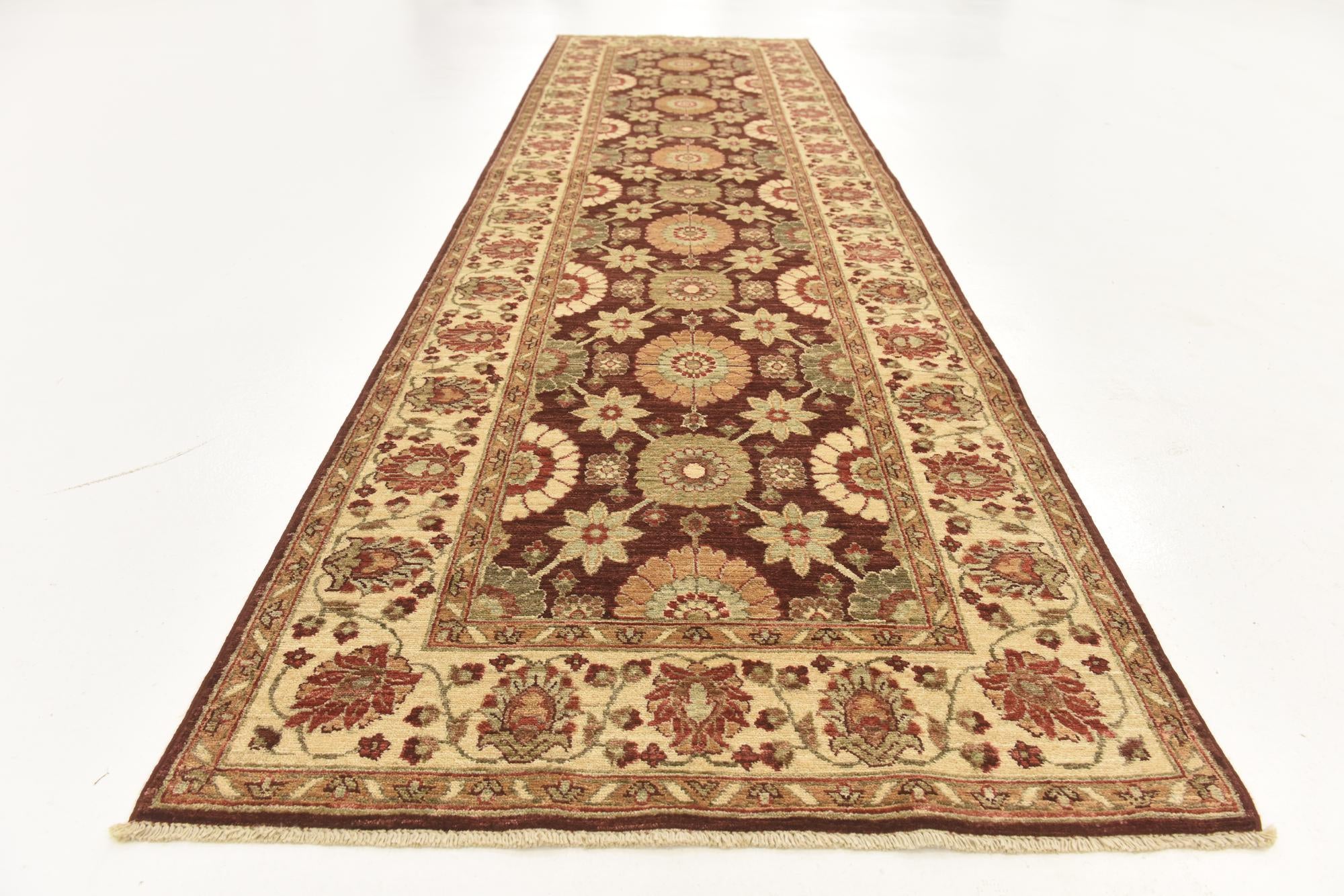 3' 2 x 10' 7 Hand Knotted Peshawar Ziegler Runner Rug