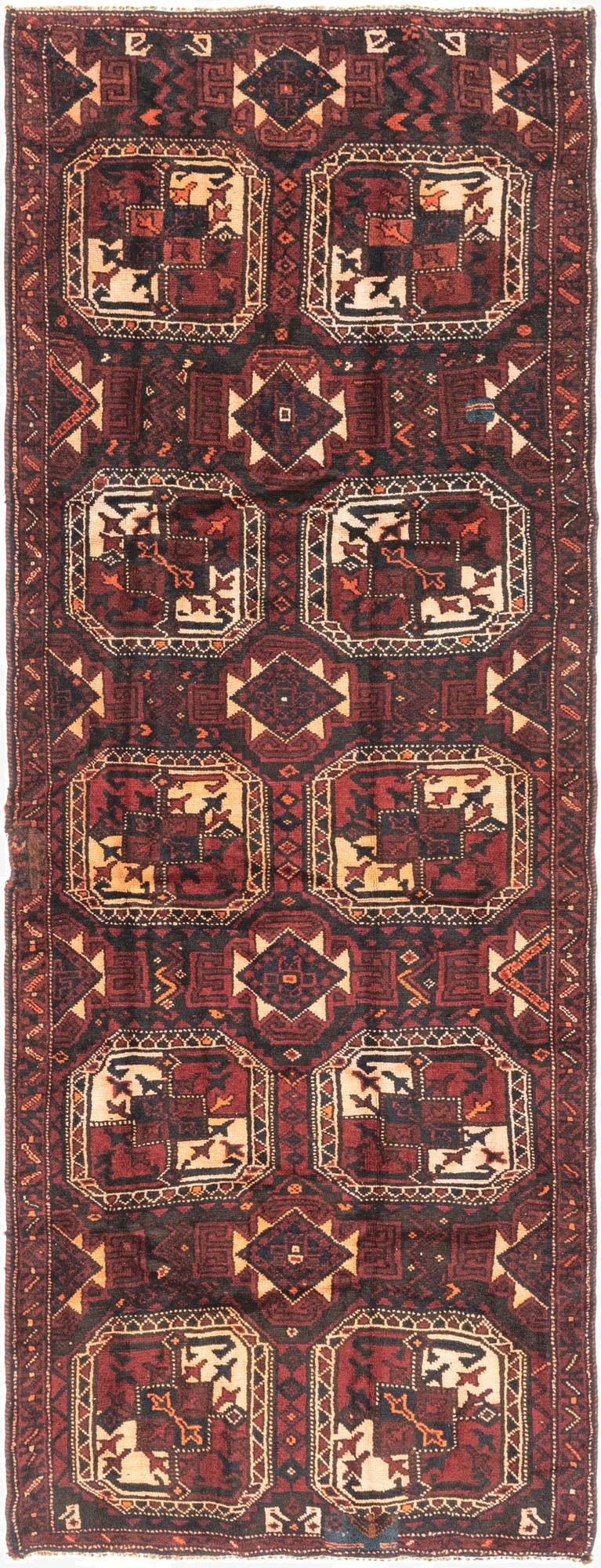4' 5 x 12' 3  Hand Knotted Shiraz Persian Wool Runner Rug
