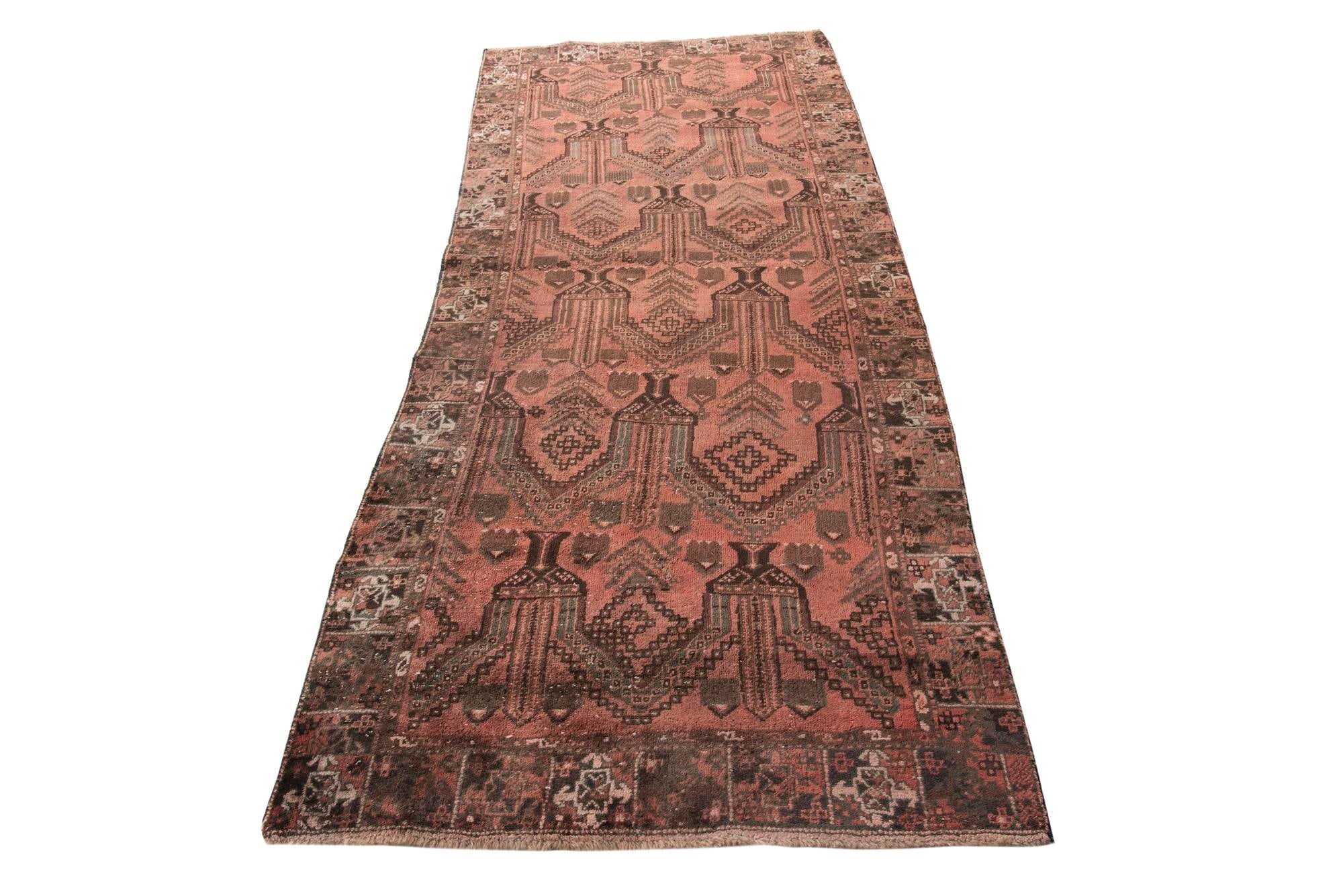 3' 9 x 9' 2 Hand Knotted Ultra Vintage Persian Wool Runner Rug