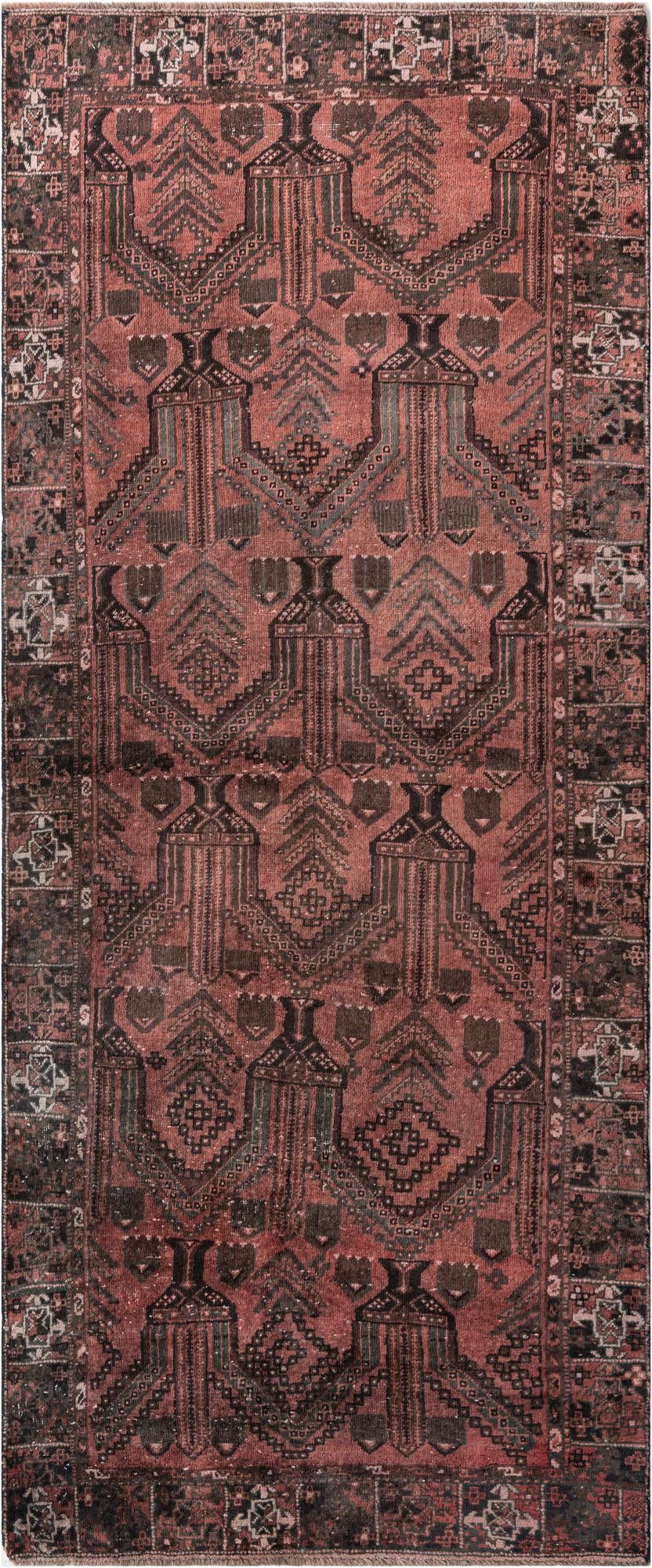 3' 9 x 9' 2 Hand Knotted Ultra Vintage Persian Wool Runner Rug