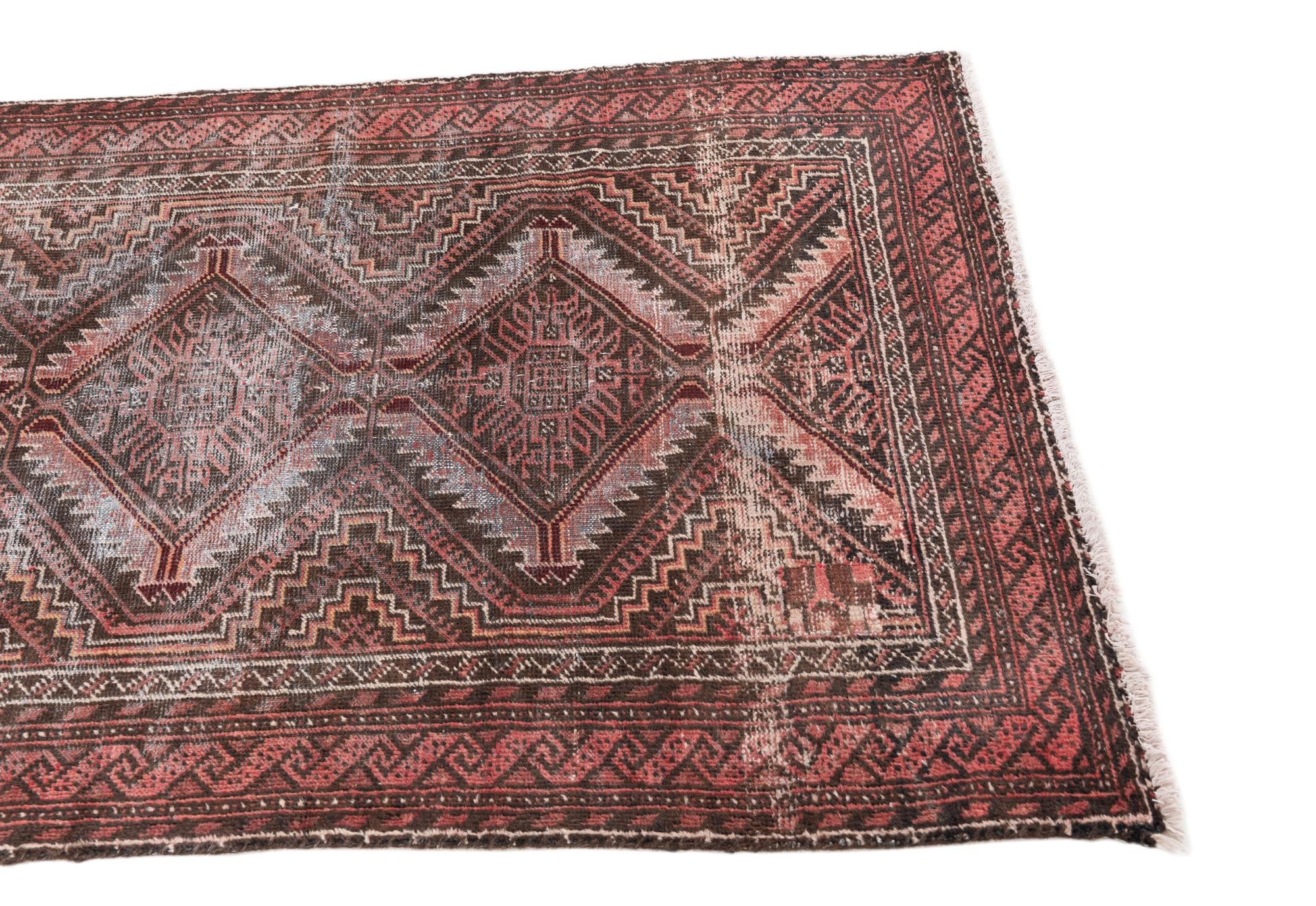 3' 4 x 8' 4 Hand Knotted Ultra Vintage Persian Wool Runner Rug