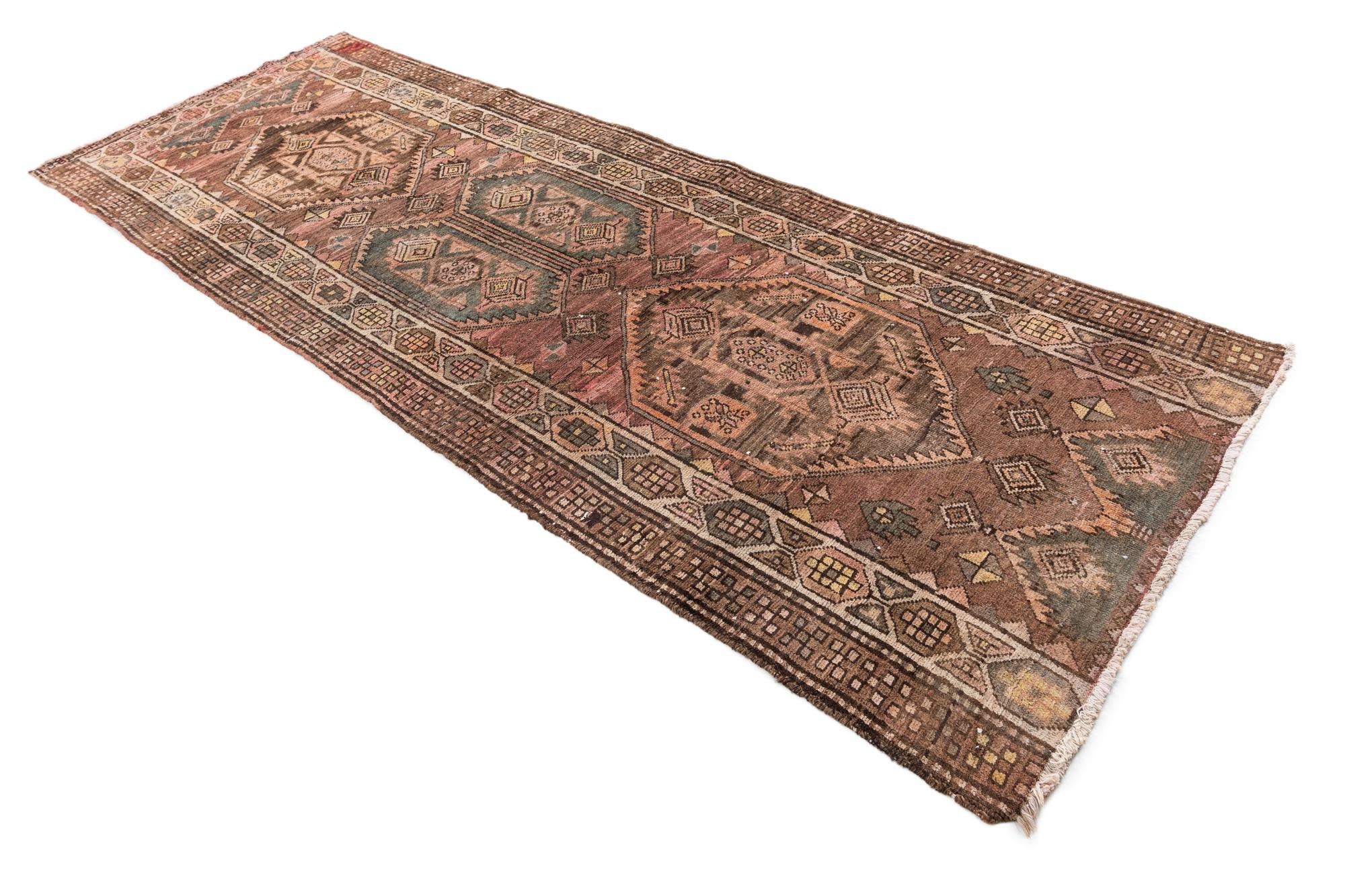 3' 10 x 10' 9 Hand Knotted Ultra Vintage Persian Wool Runner Rug