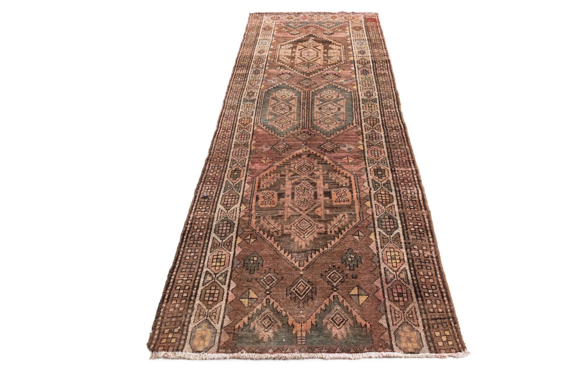 3' 10 x 10' 9 Hand Knotted Ultra Vintage Persian Wool Runner Rug