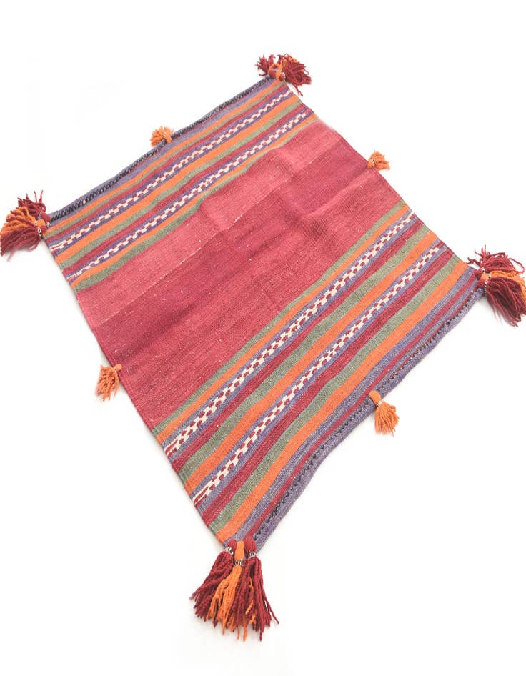 Detail image of 3' 7 x 3' 8 Hand Woven Kilim Afghan Wool Square Rug