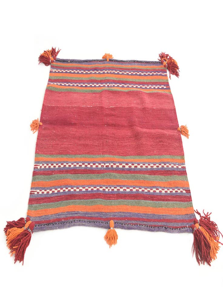 Detail image of 3' 7 x 3' 8  Hand Woven Kilim Afghan Wool Square Rug