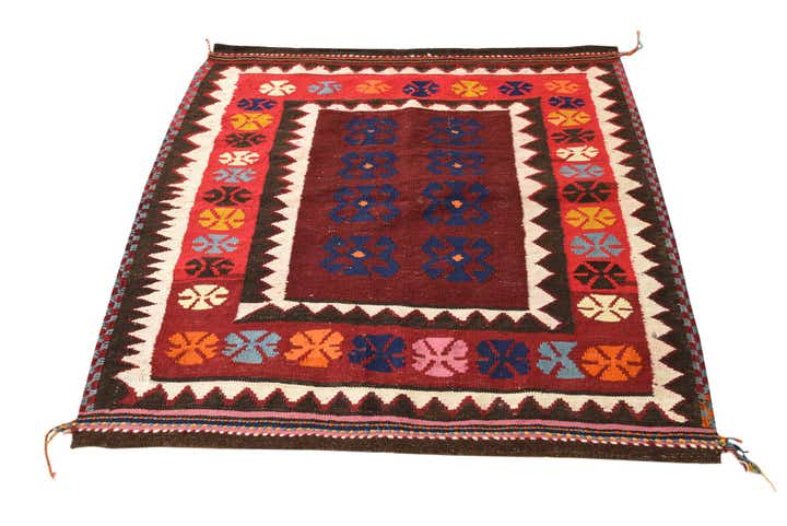 4' 1 x 4' 2 Hand Woven Kilim Fars Wool Square Rug