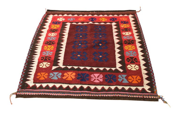 Detail image of 4' 1 x 4' 2 Hand Woven Kilim Fars Wool Square Rug