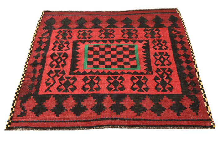 4' x 4' Hand Woven Kilim Fars Wool Square Rug