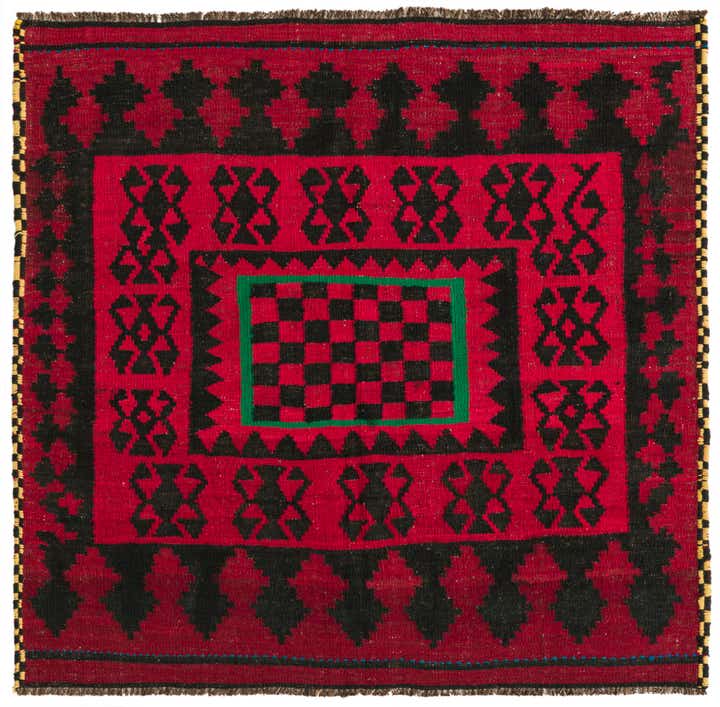 4' x 4' Hand Woven Kilim Fars Wool Square Rug