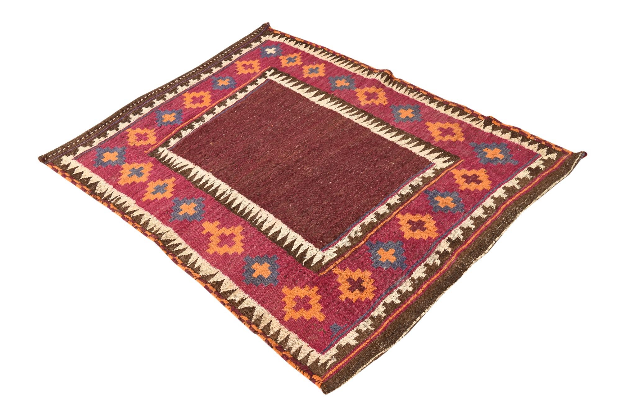 110cm x 140cm Hand Woven Kilim Fars Wool Square Rug