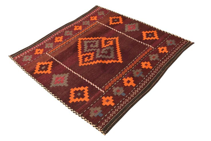 Detail image of 3' 10 x 3' 10 Hand Woven Kilim Fars Wool Square Rug