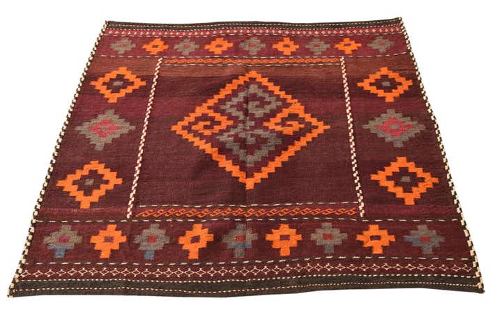 3' 10 x 3' 10 Hand Woven Kilim Fars Wool Square Rug