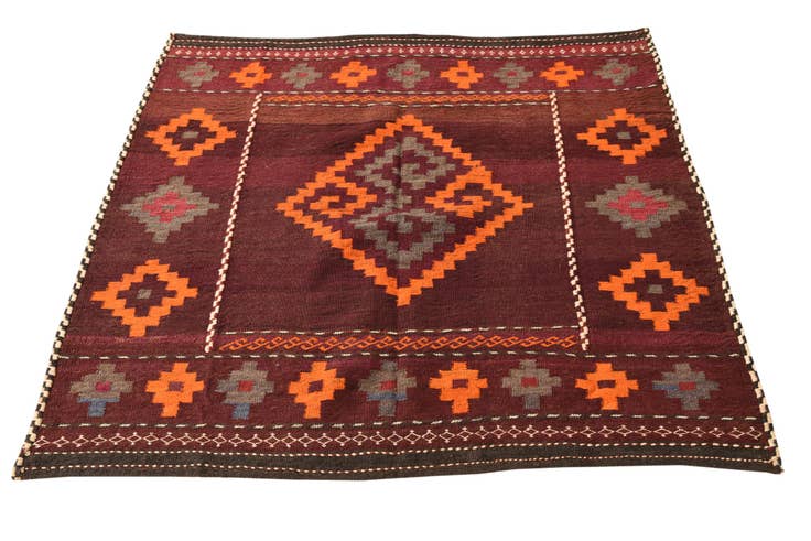 Detail image of 3' 10 x 3' 10 Hand Woven Kilim Fars Wool Square Rug