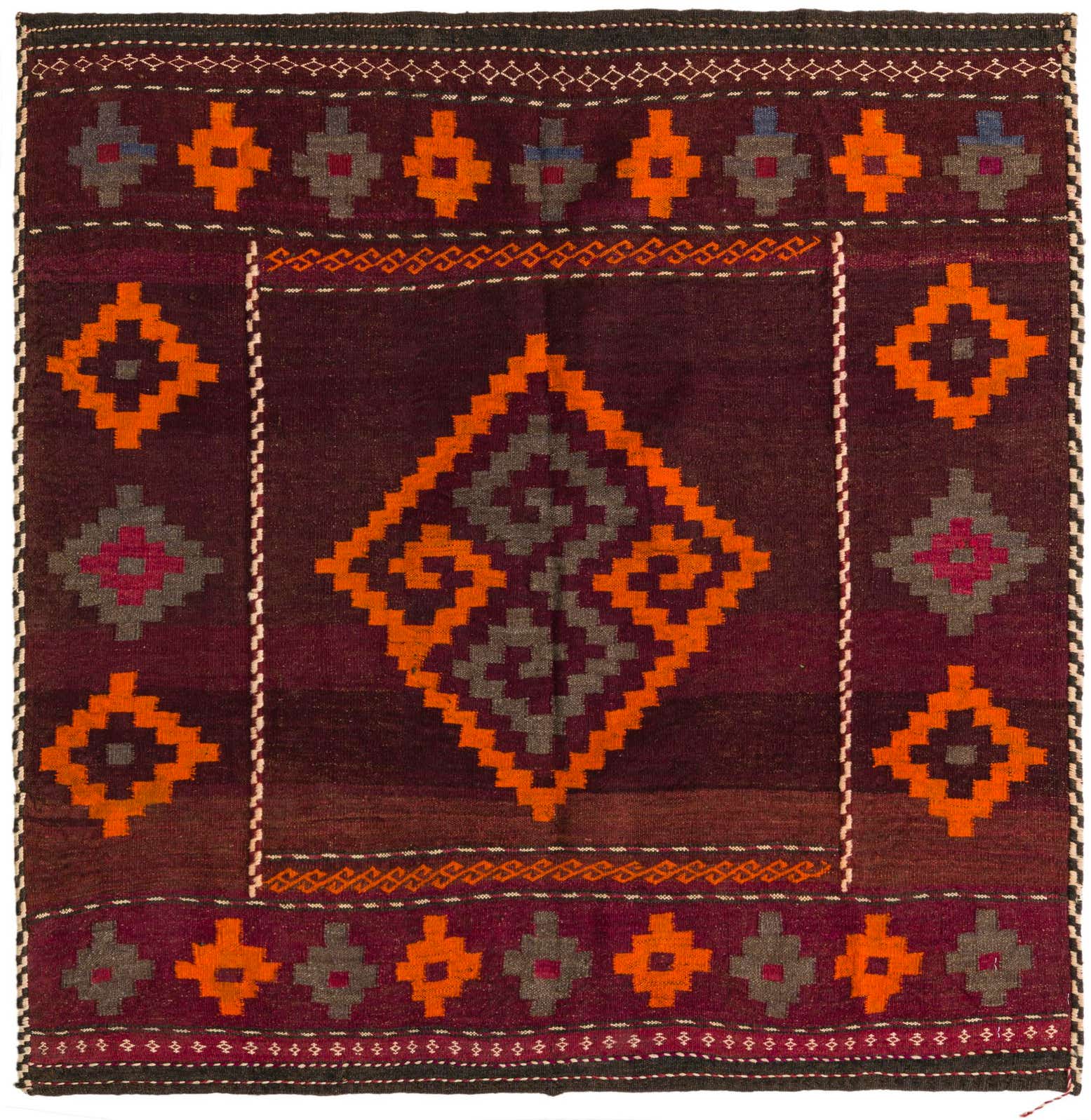 3' 10 x 3' 10 Hand Woven Kilim Fars Wool Square Rug