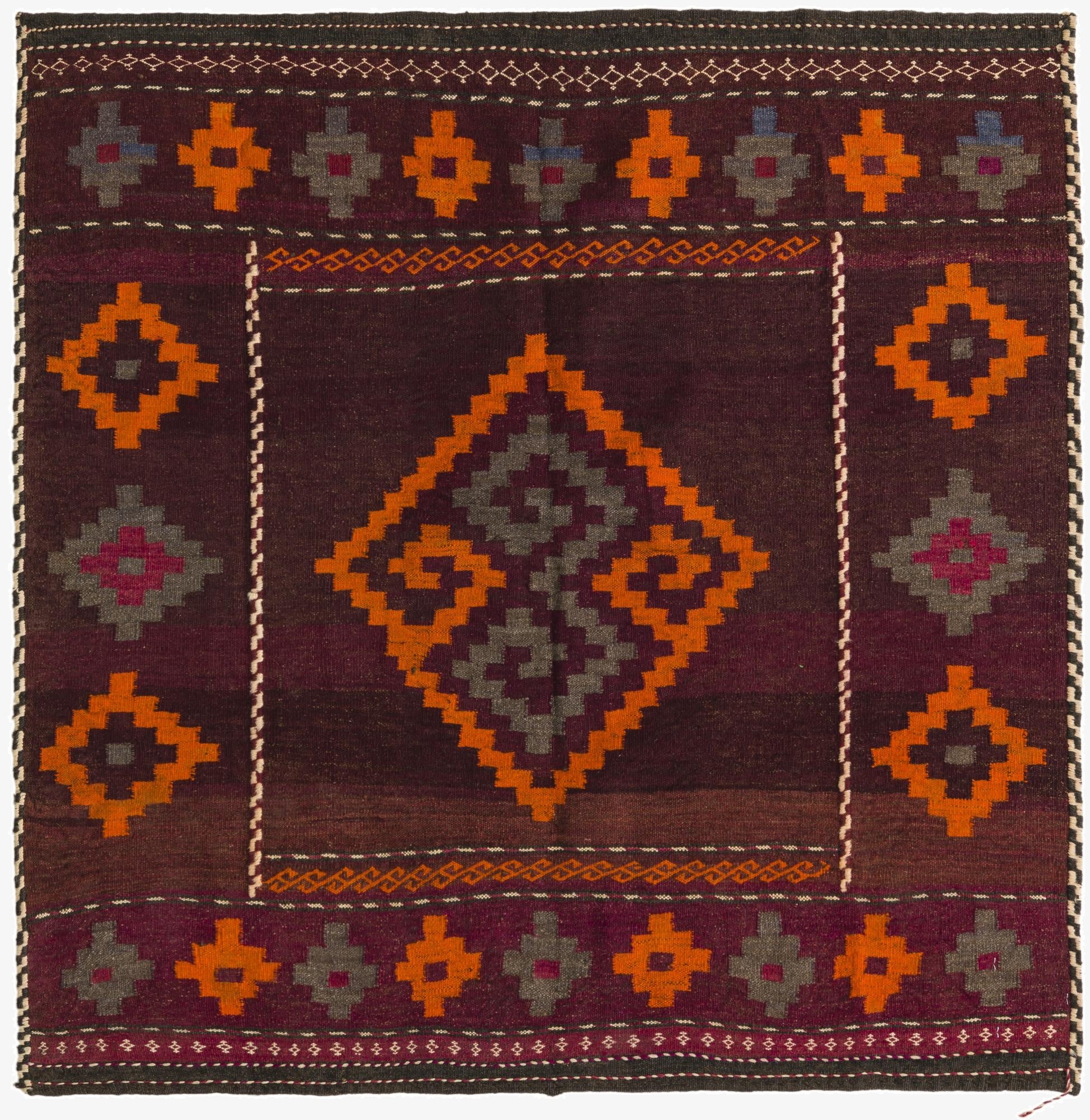 3' 10 x 3' 10  Hand Woven Kilim Fars Wool Square Rug