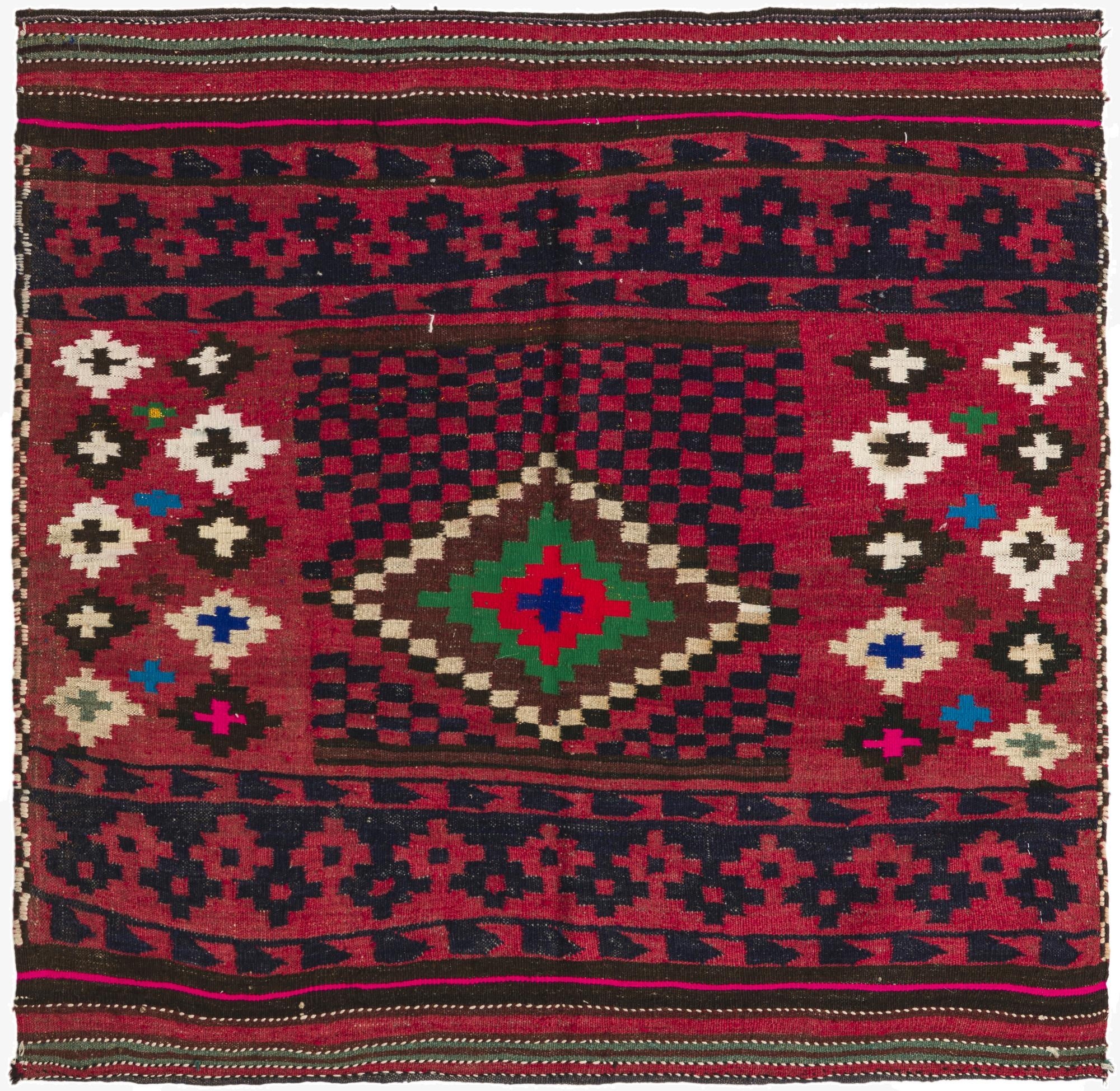 4' x 4'  Hand Woven Kilim Fars Wool Square Rug