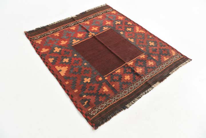 4' 1 x 4' 6 Hand Woven Kilim Maymana Wool Square Rug