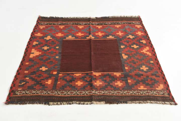 4' 1 x 4' 6 Hand Woven Kilim Maymana Wool Square Rug