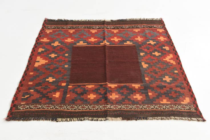 Detail image of 4' 1 x 4' 6 Hand Woven Kilim Maymana Wool Square Rug