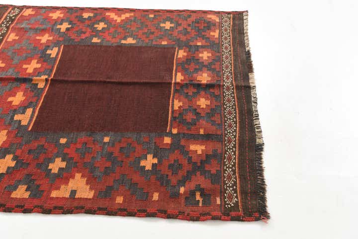 4' 1 x 4' 6 Hand Woven Kilim Maymana Wool Square Rug