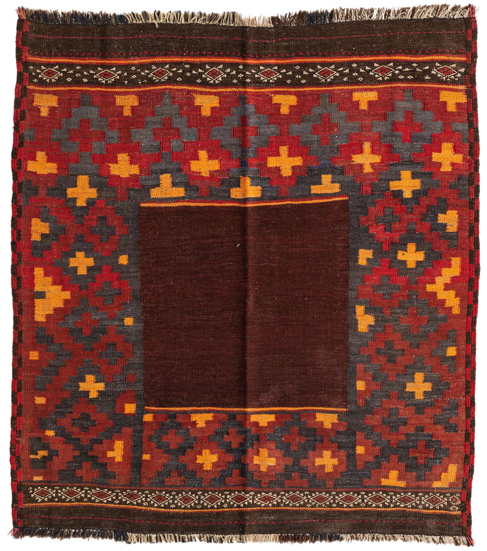 4' 1 x 4' 6 Hand Woven Kilim Maymana Wool Square Rug
