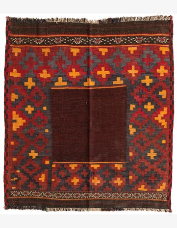 4' 1 x 4' 6 Hand Woven Kilim Maymana Wool Square Rug