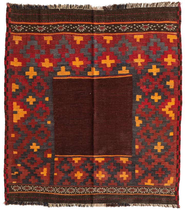 4' 1 x 4' 6 Hand Woven Kilim Maymana Wool Square Rug