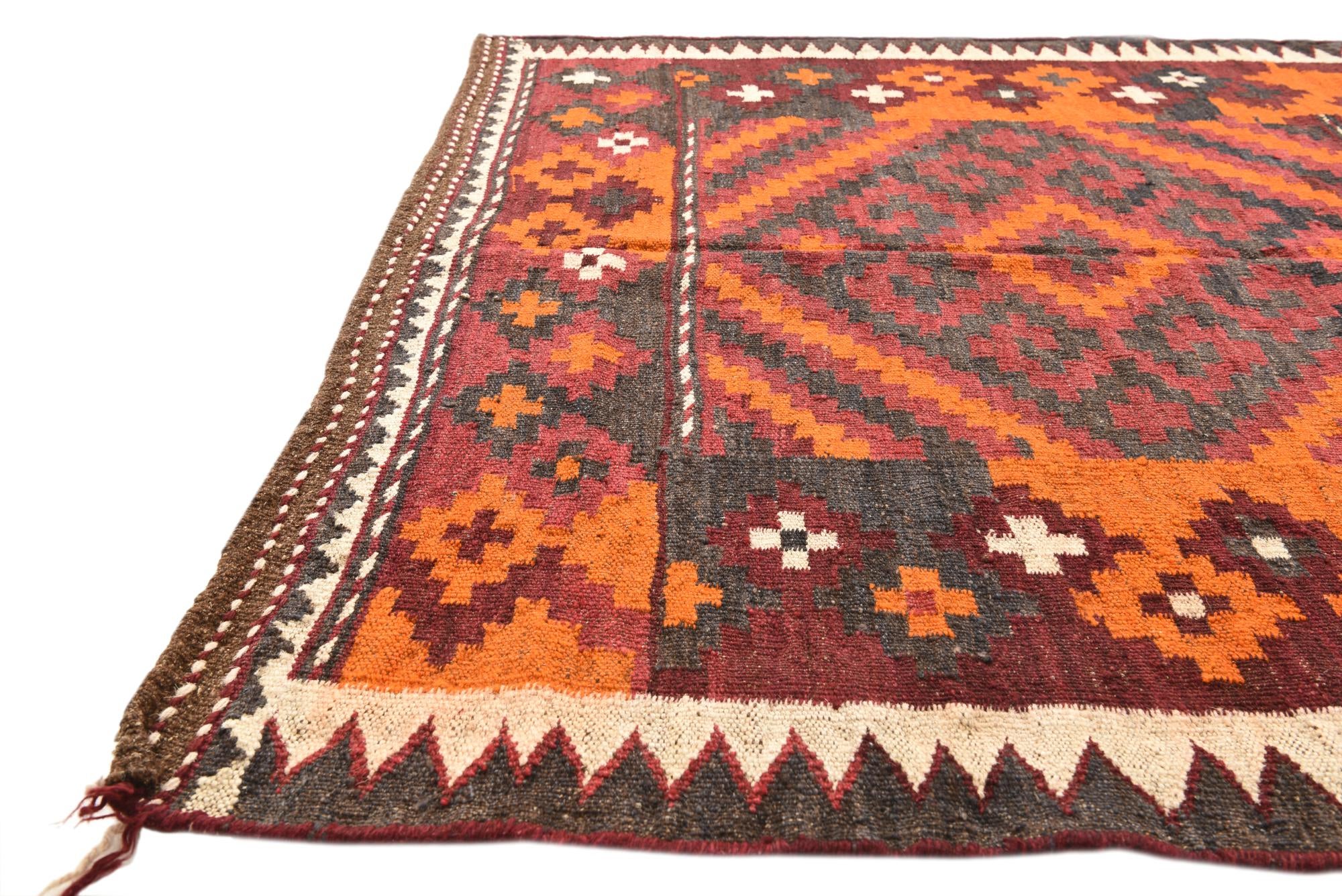 4' x 4' 3 Hand Woven Kilim Maymana Wool Square Rug