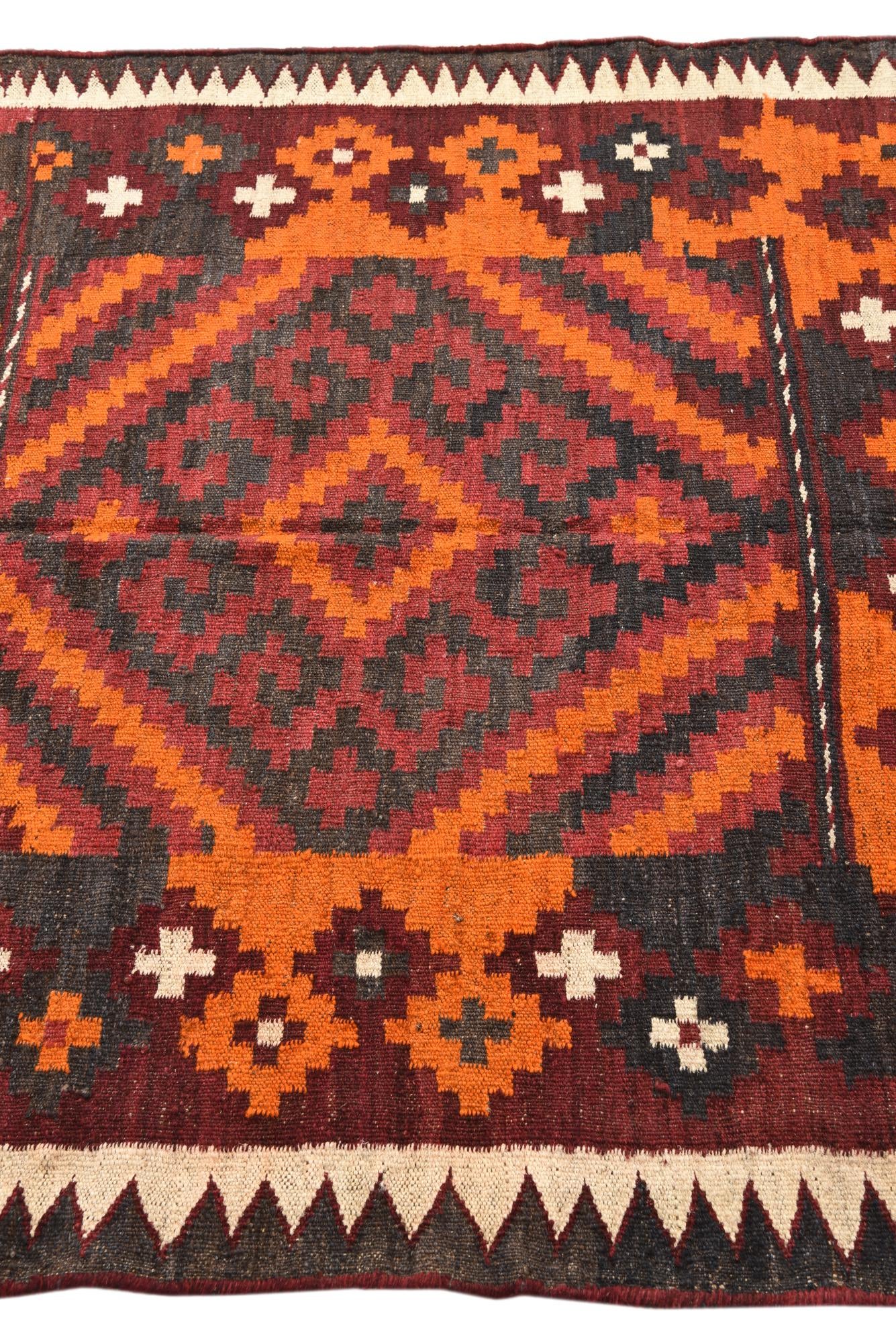 4' x 4' 3 Hand Woven Kilim Maymana Wool Square Rug