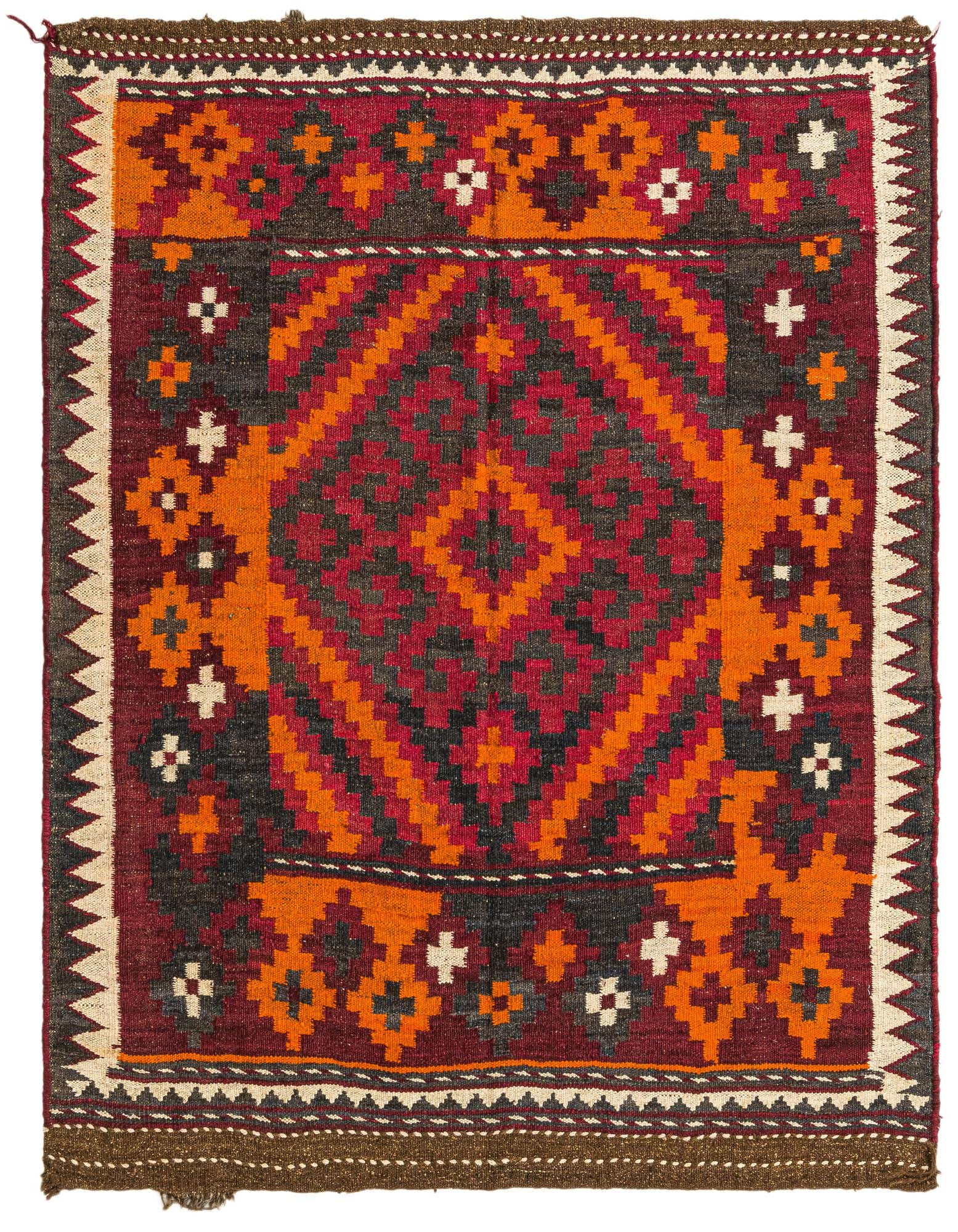 4' x 4' 3 Hand Woven Kilim Maymana Wool Square Rug