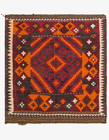 4' x 4' 3 Hand Woven Kilim Maymana Wool Square Rug