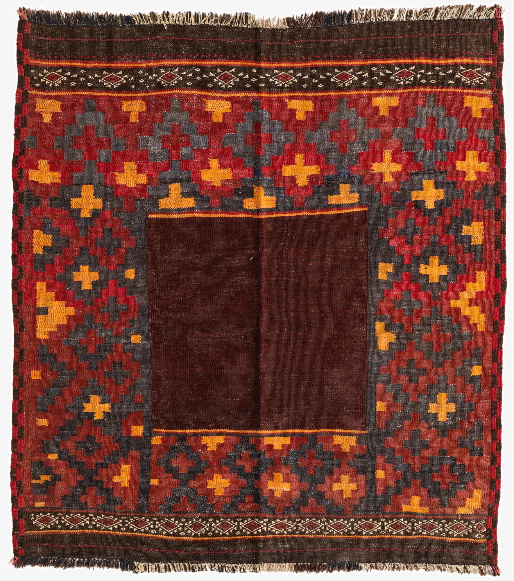 4' 1 x 4' 6  Hand Woven Kilim Maymana Wool Square Rug