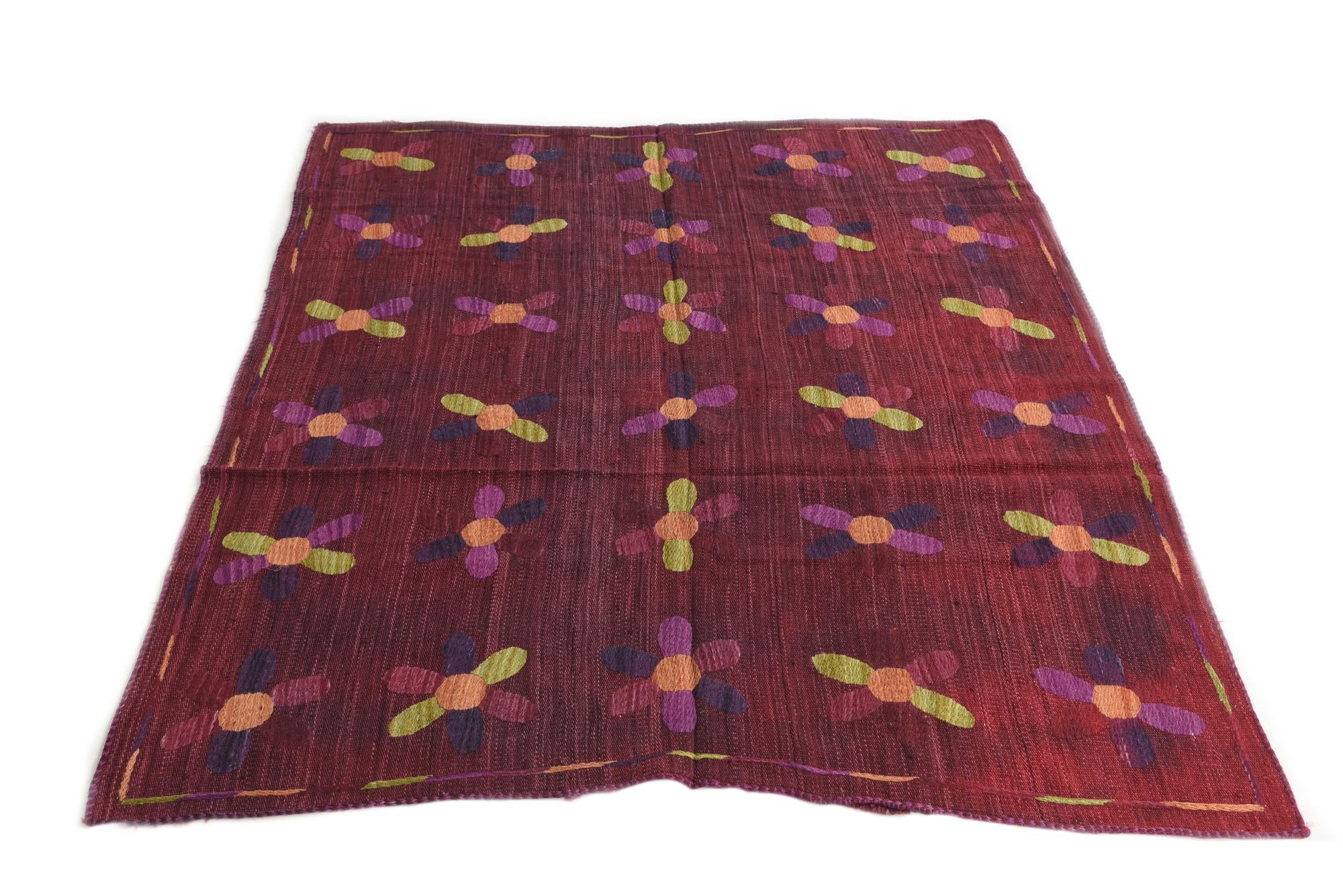 5' 4 x 6' Hand Woven Kilim Suzani Wool Square Rug