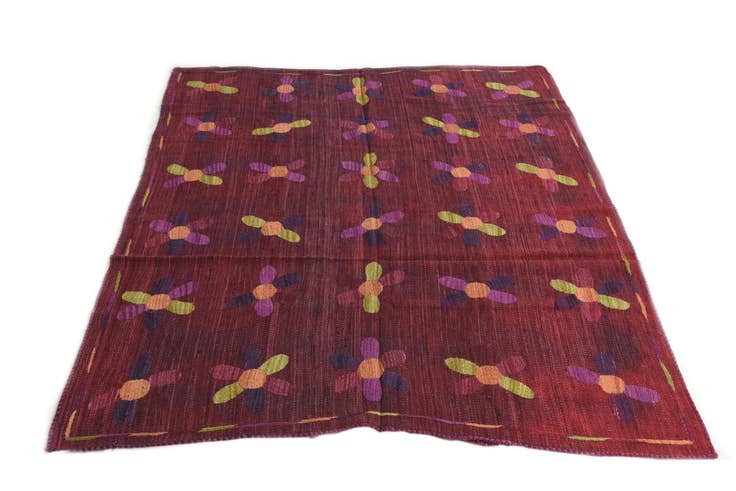 Detail image of 5' 4 x 6' Hand Woven Kilim Suzani Wool Square Rug