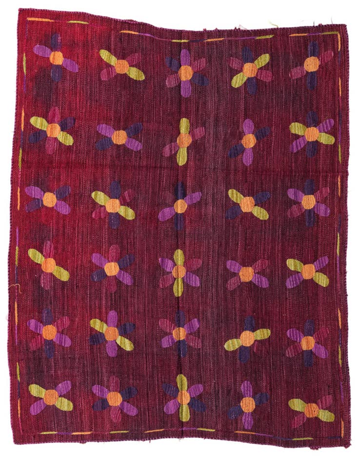 Detail image of 5' 4 x 6' Hand Woven Kilim Suzani Wool Square Rug