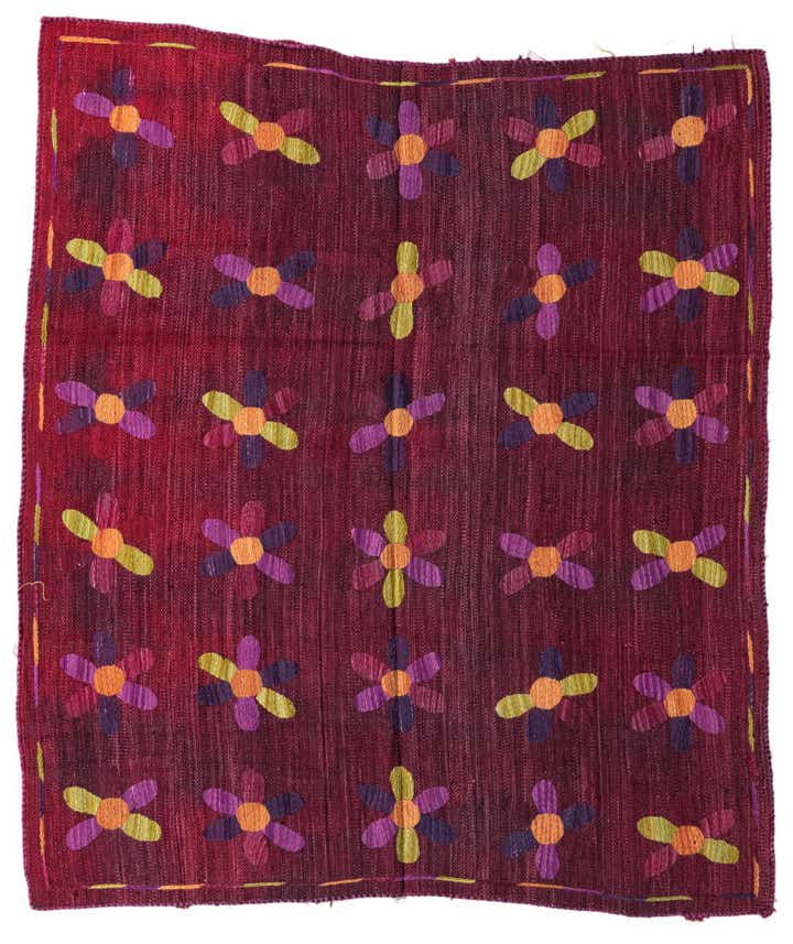 5' 4 x 6' Hand Woven Kilim Suzani Wool Square Rug