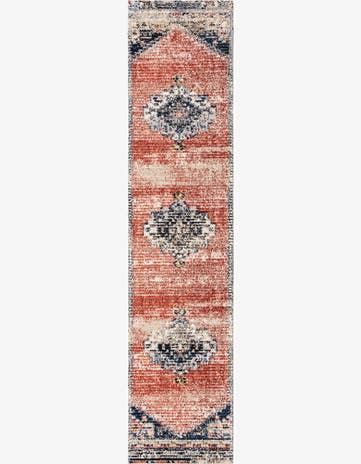 2' 7 x 12' Burton · Medallion rug, rust and navy