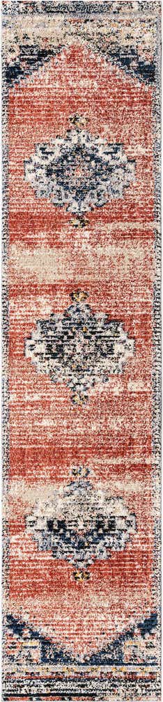 2' 7 x 12' Burton · Medallion rug, rust and navy