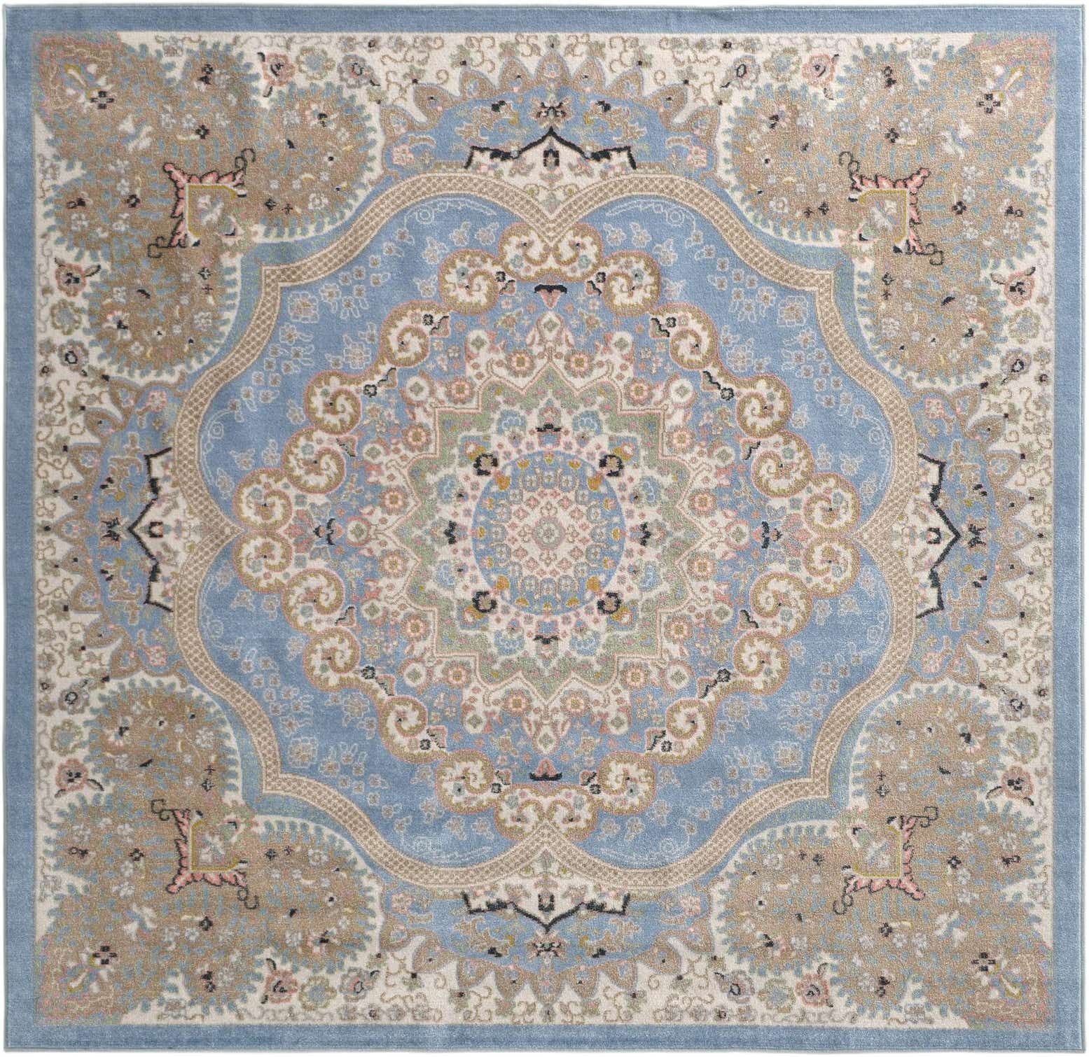 7' 10 x 7' 10 Candlelight · Border Washable Rug, light blue