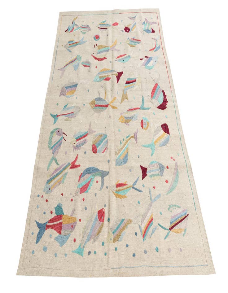 Detail image of 4' 2 x 6' Hand Woven Kilim Suzani Wool Rug