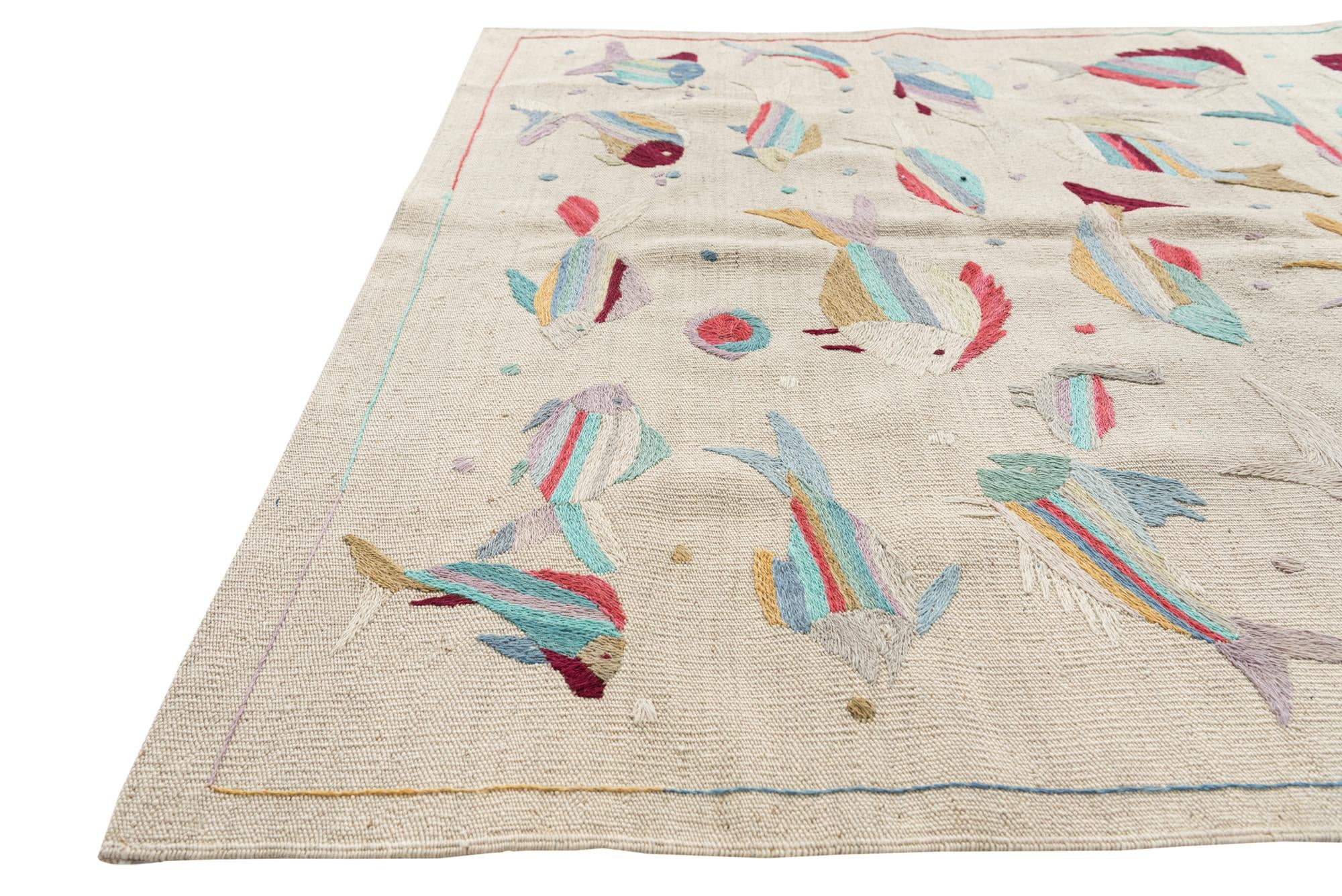 4' 2 x 6' Hand Woven Kilim Suzani Wool Rug
