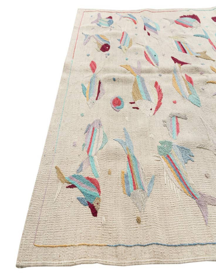 Detail image of 4' 2 x 6' Hand Woven Kilim Suzani Wool Rug